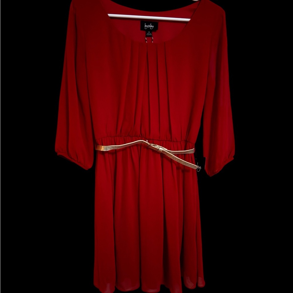 O59 by & by Vibrant Red Long Sleeve Dress with Gold Accent